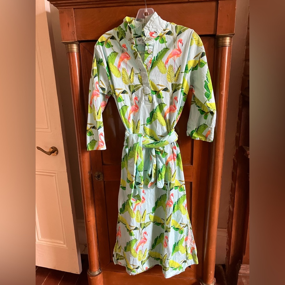 Holly Shae flamingo tropical print Grace dress w/sash Sz M/L